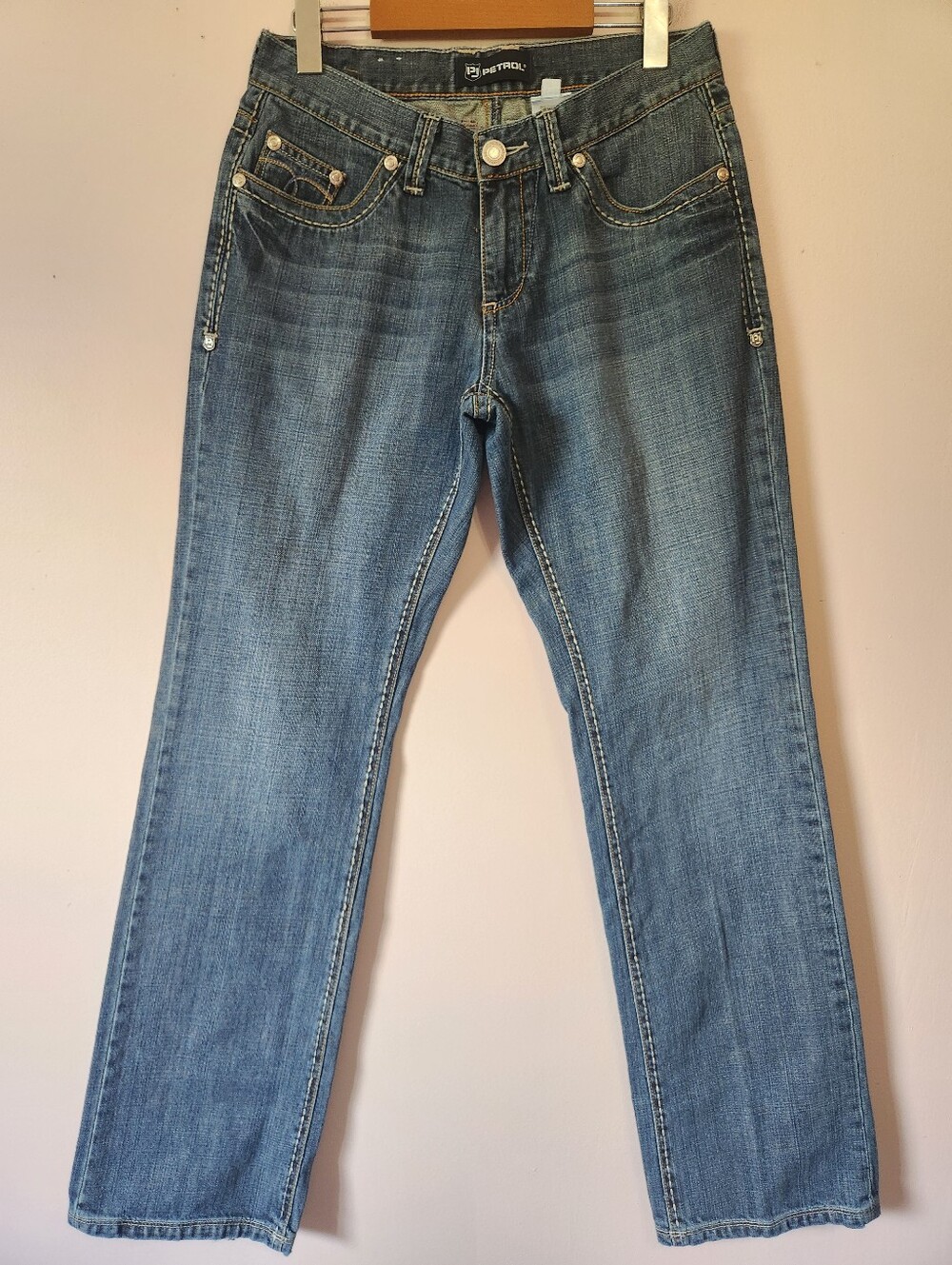 Vintage Y2K Petrol Jeans Bekah Thick Stitch Embellished Mid Rise Denim Size 4